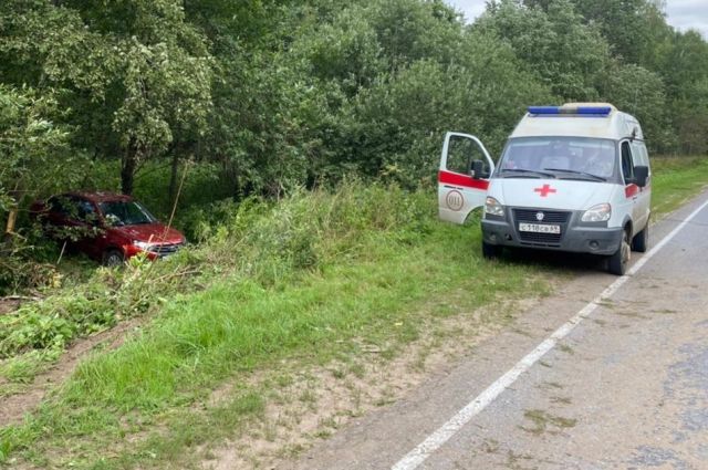 В Тверской области при обгоне «Лада гранта» съехала в кювет