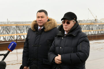 Министр транспорта РФ Виталий Савельев и Губернатор Игорь Руденя оценили ход строительства Западного моста в Твери